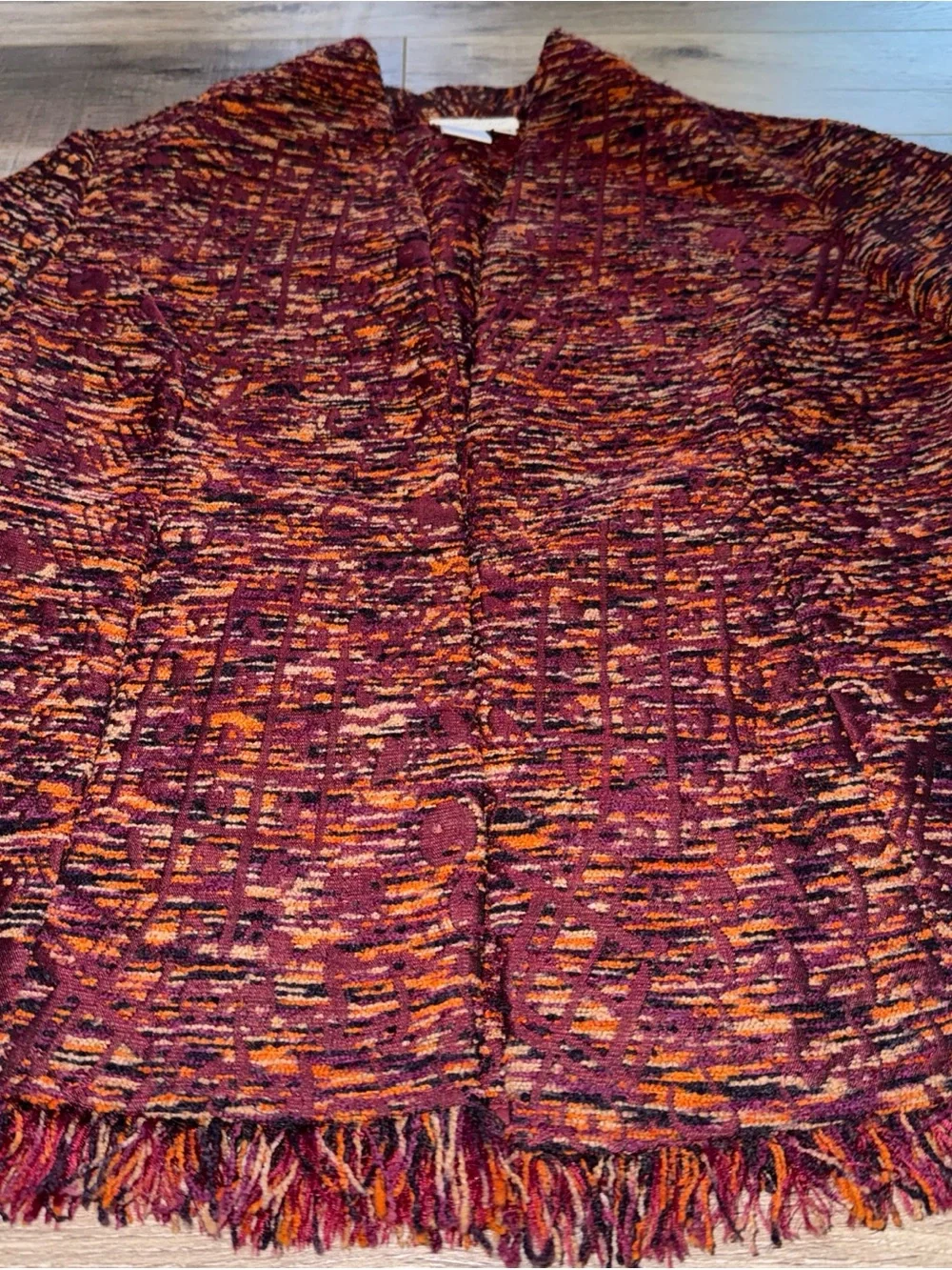 Coldwater creek Burgundy Multi-Color Knit Cardigan fringe Sweater petite XS
